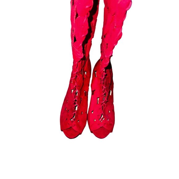 Red Wide Calf Gladiator Womens High Heel Boots Plus Size 9W Thigh High‎ Sexy HOT - Picture 4 of 9